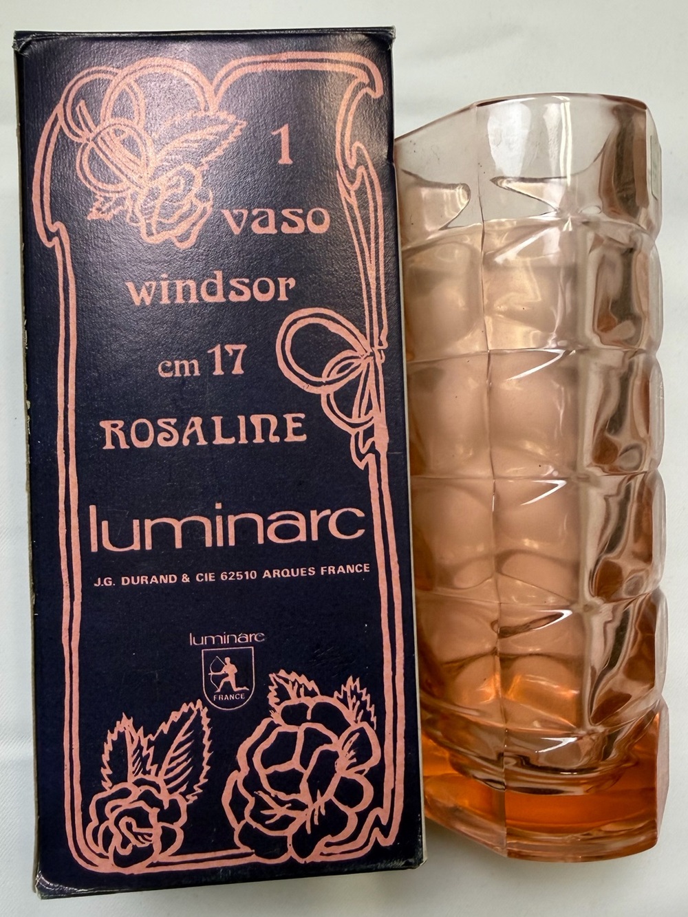 Vintage Luminarc Rosaline Windsor 17cm Pink French Glass Vase - New in Box